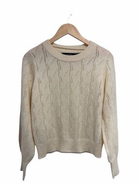 Vero Moda Wonen’s Cream Long Sleeve Open-Knit Crewneck Sweater Medium